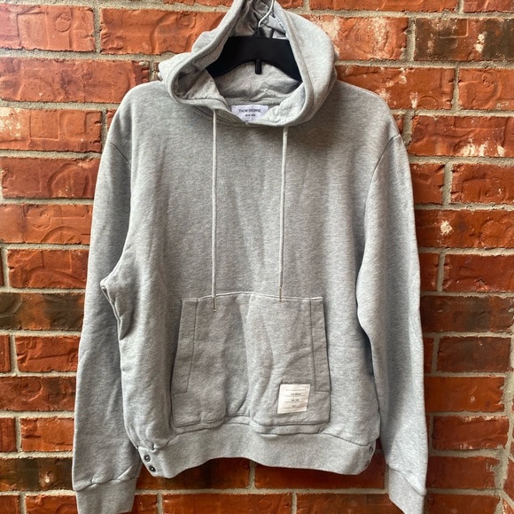 Thom Browne Size 2 Center Stripe Jersey Gray Pullover Hoodie Sweater